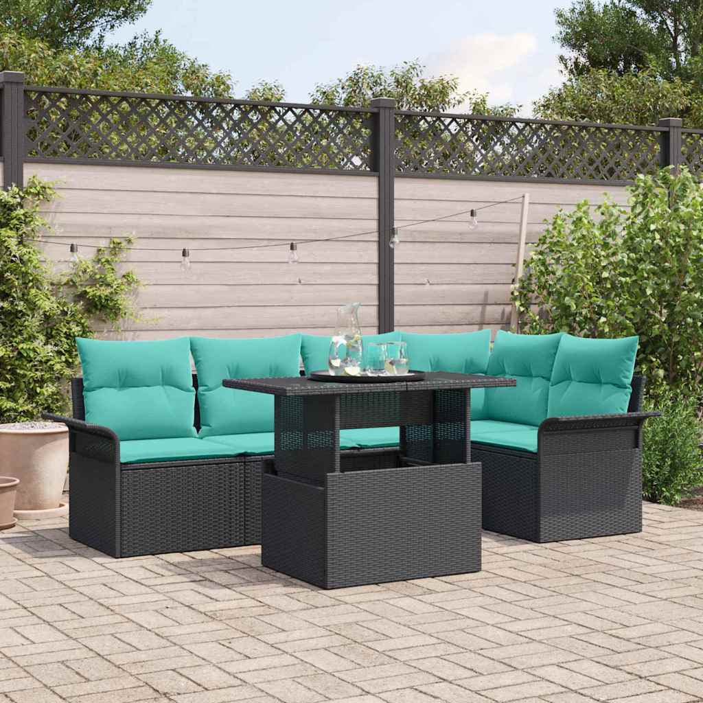 Tuin Sofa Set met kussen met opslag 6 pcs Zwart Poly Rattan is nu te koop bij PeponiXL, paradijselijk wonen!