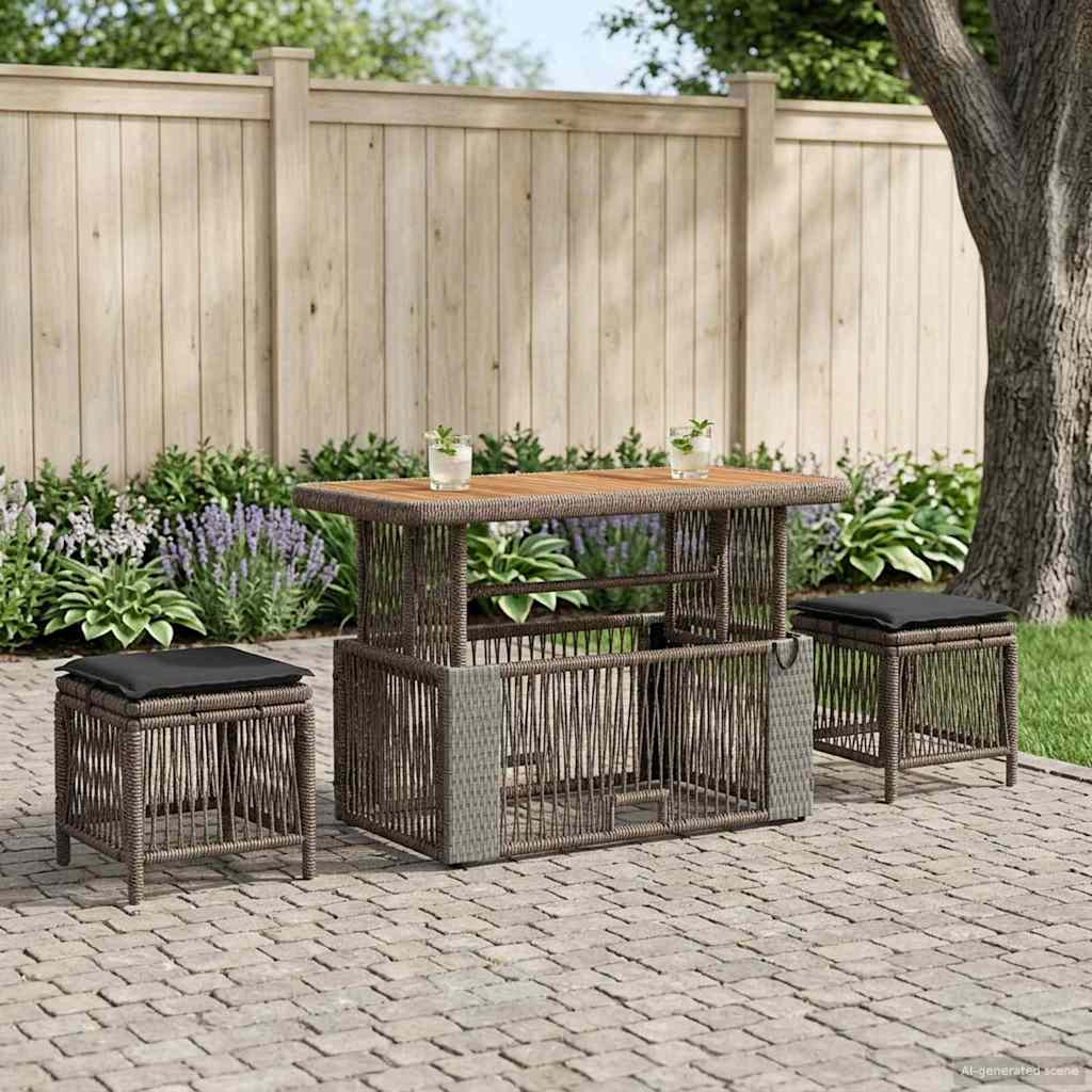 Tuin eettafelset 4 pcs Grijs en Donkergrijs poly rattan is nu te koop bij PeponiXL, paradijselijk wonen!