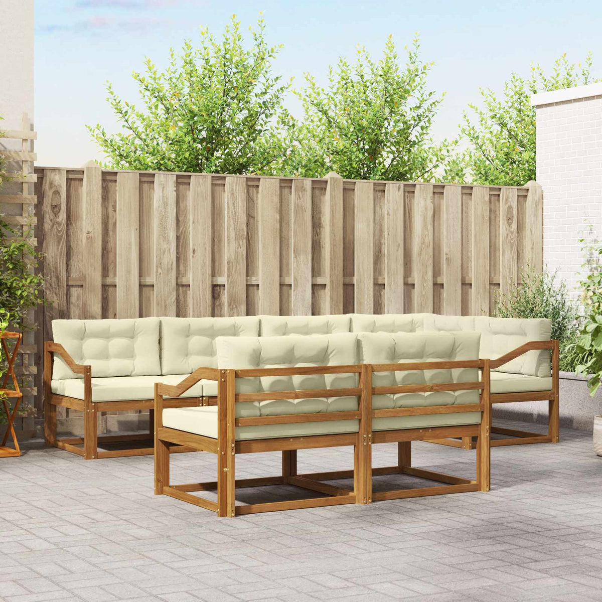 Buiten bankenset met kussen 7 pcs Natuurlijk en Crème is nu te koop bij PeponiXL, paradijselijk wonen!