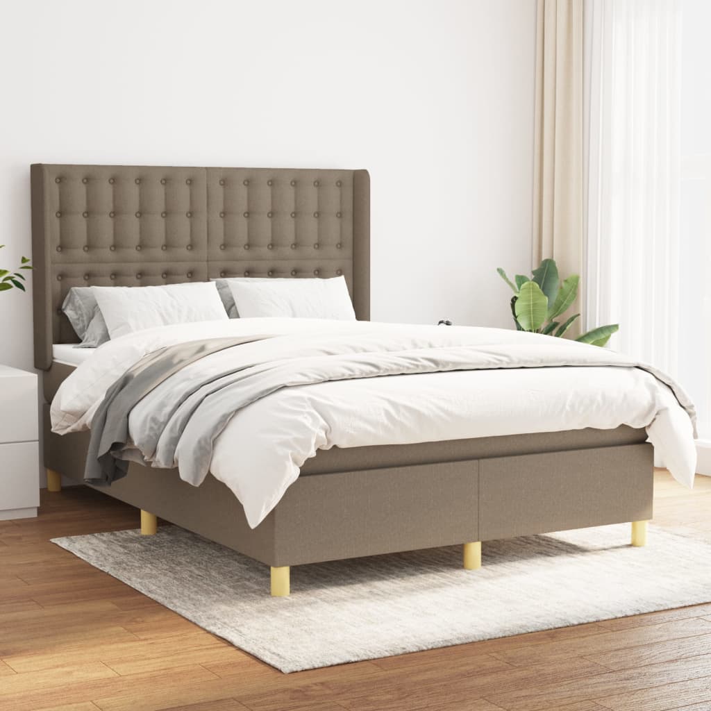Boxspring met matras stof taupe 140x190 cm is nu te koop bij PeponiXL, paradijselijk wonen!