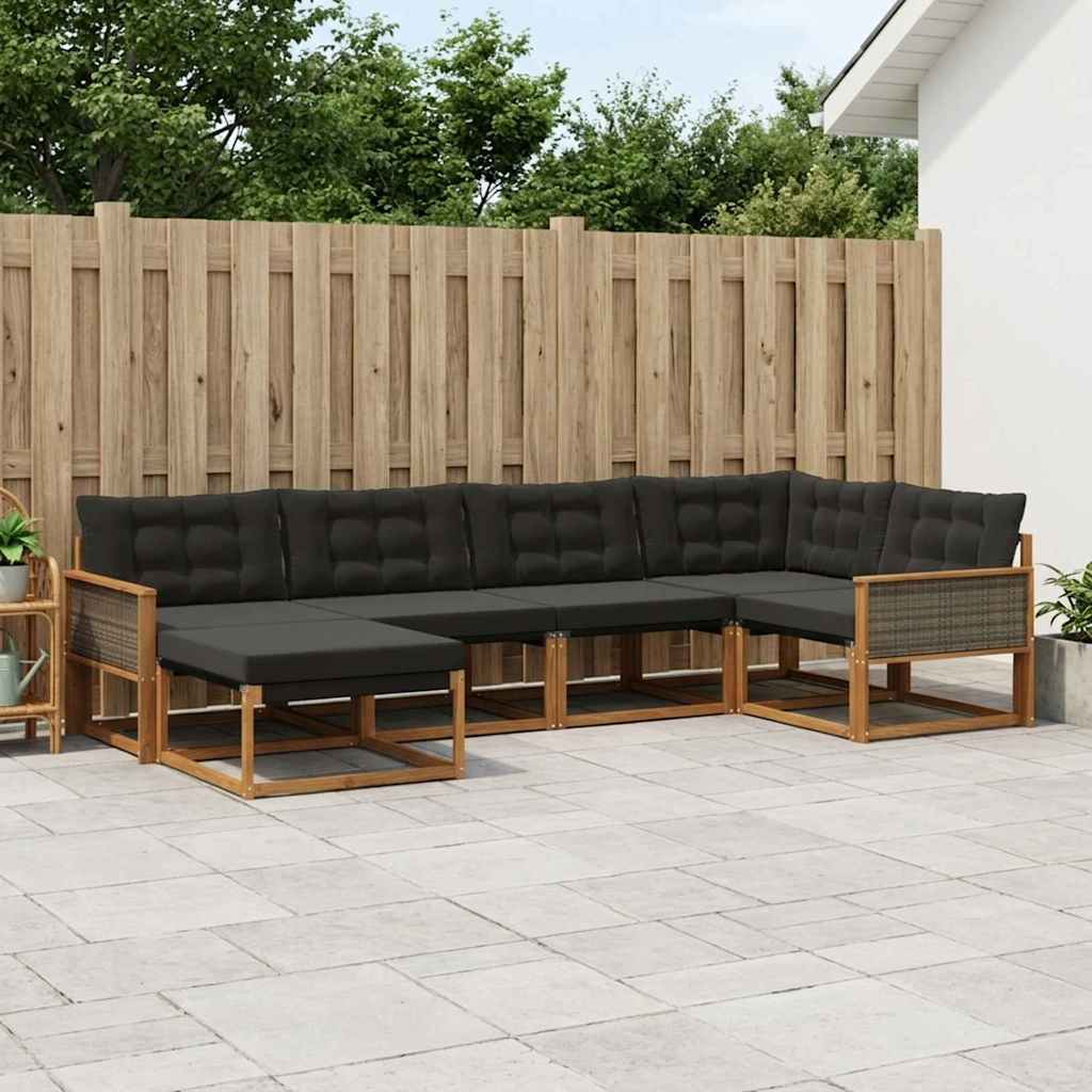 Buiten bankenset met kussen 6 pcs Naturel en Zwart is nu te koop bij PeponiXL, paradijselijk wonen!