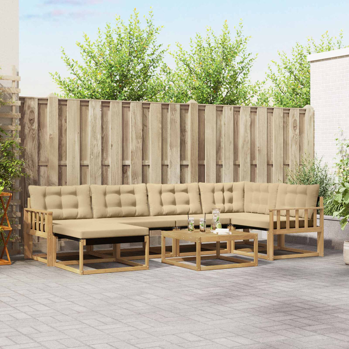 Buiten bankenset 7 pcs Wit en Beige 79 x 79 x 37 cm is nu te koop bij PeponiXL, paradijselijk wonen!