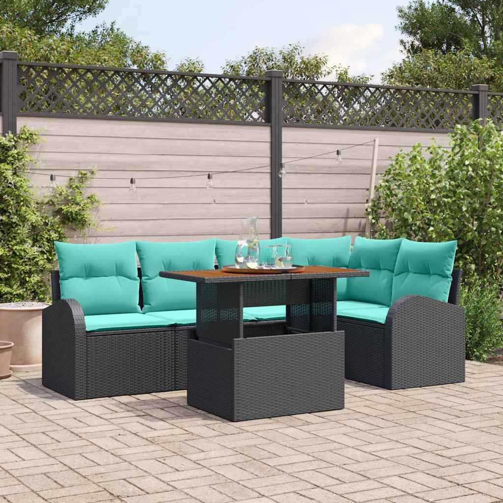 Tuin Sofa Set met opslag 6 pcs Zwart Poly riet is nu te koop bij PeponiXL, paradijselijk wonen!