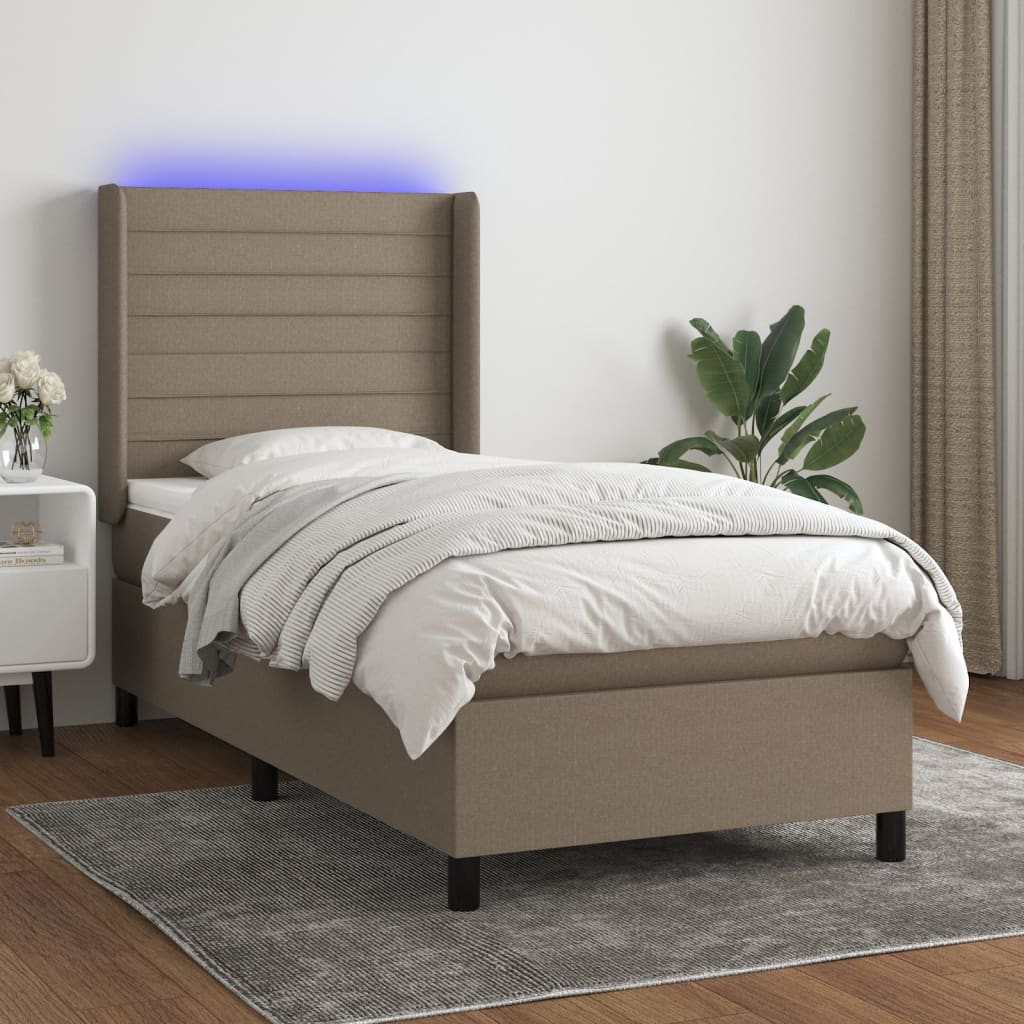 Boxspring met matras en LED stof taupe 100x200 cm is nu te koop bij PeponiXL, paradijselijk wonen!