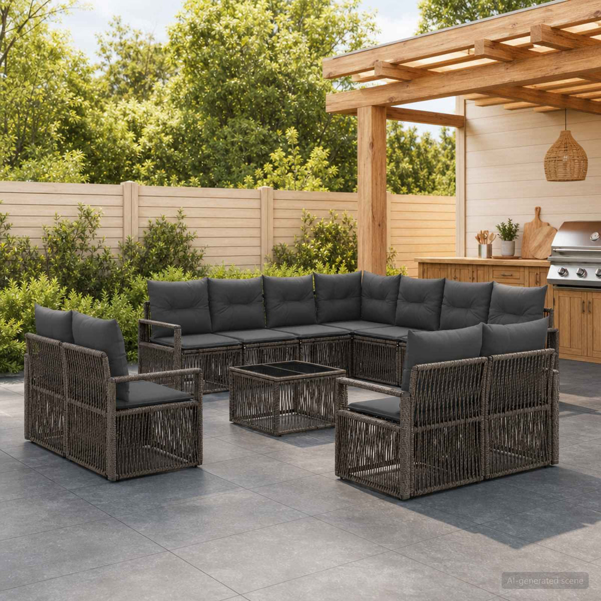 Tuinbankenset 12 pcs Grijs poly rattan is nu te koop bij PeponiXL, paradijselijk wonen!