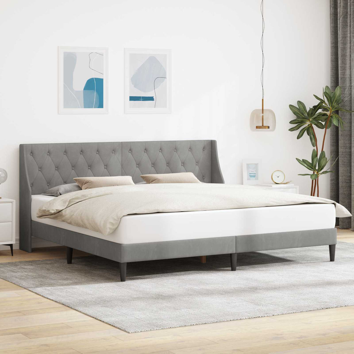 Bedframe met hoofdeinde Lichtgrijs 200 x 200 cm Fluweel is nu te koop bij PeponiXL, paradijselijk wonen!