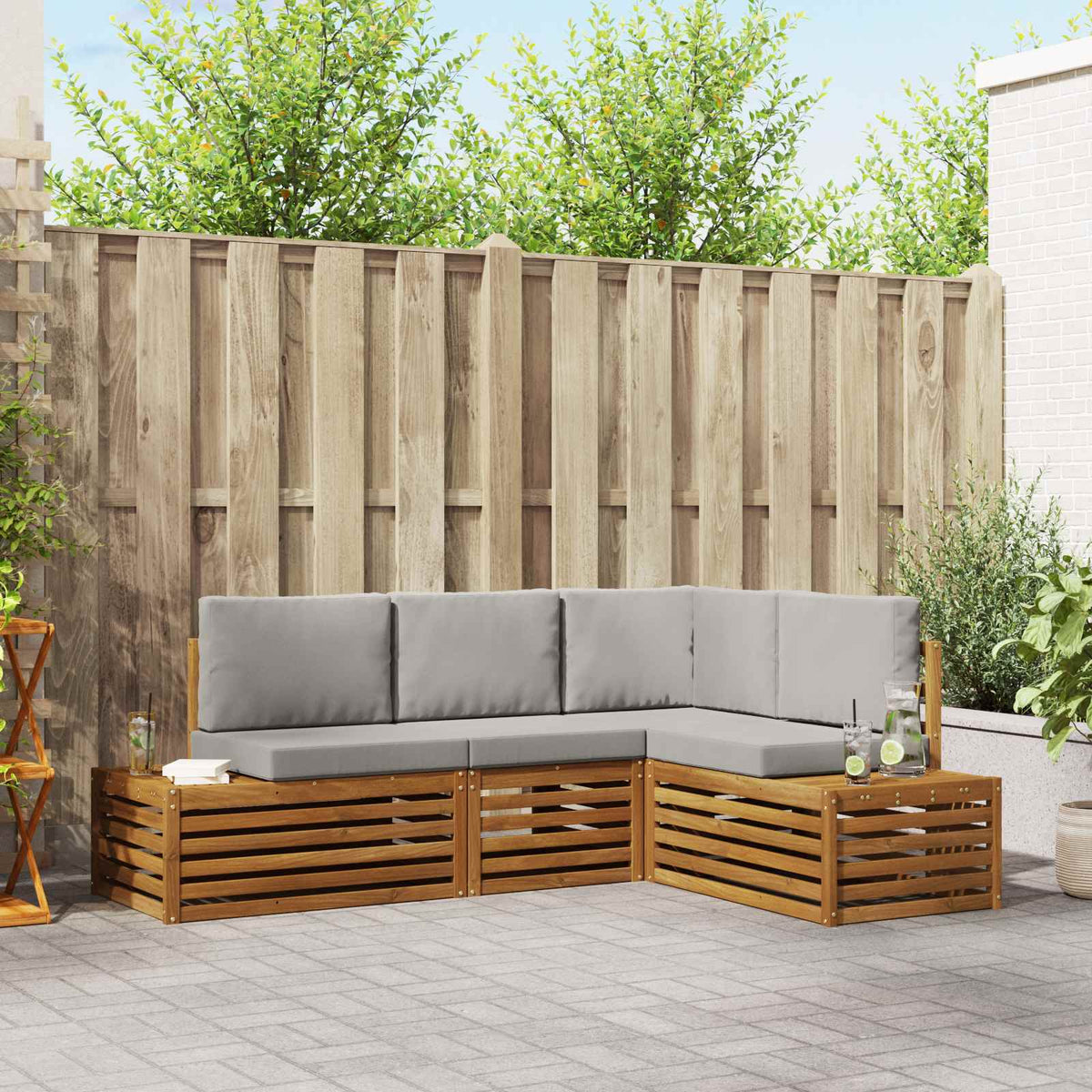 Buiten bankenset met kussen 4 Stuk Natuurlijk en Lichtgrijs is nu te koop bij PeponiXL, paradijselijk wonen!