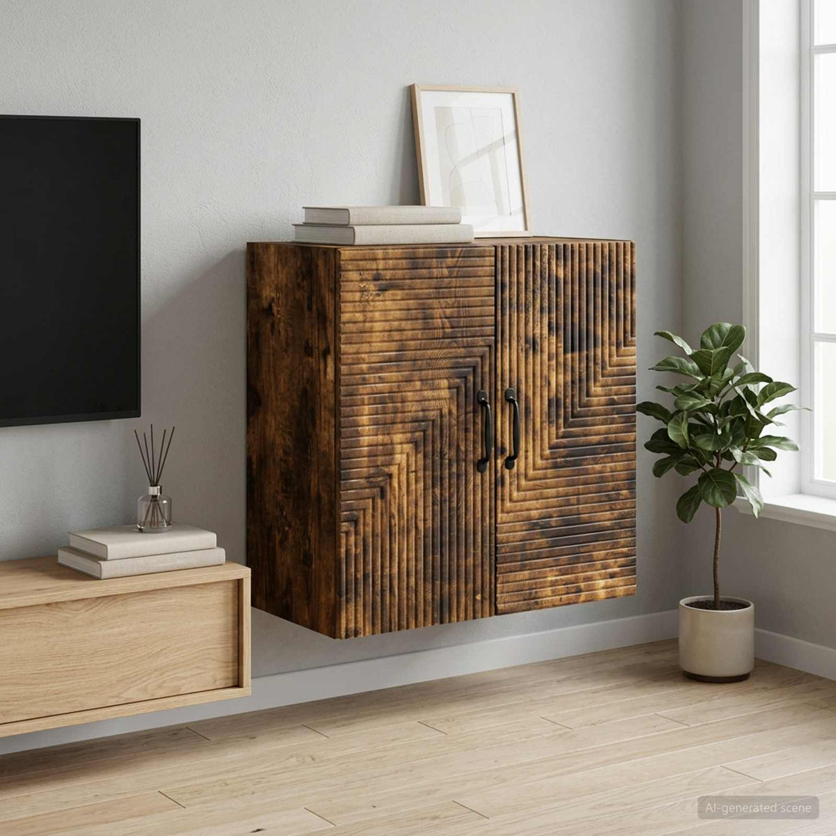Wandkast Gerookt eiken 59 x 31 x 60 cm Bewerkt hout is nu te koop bij PeponiXL, paradijselijk wonen!