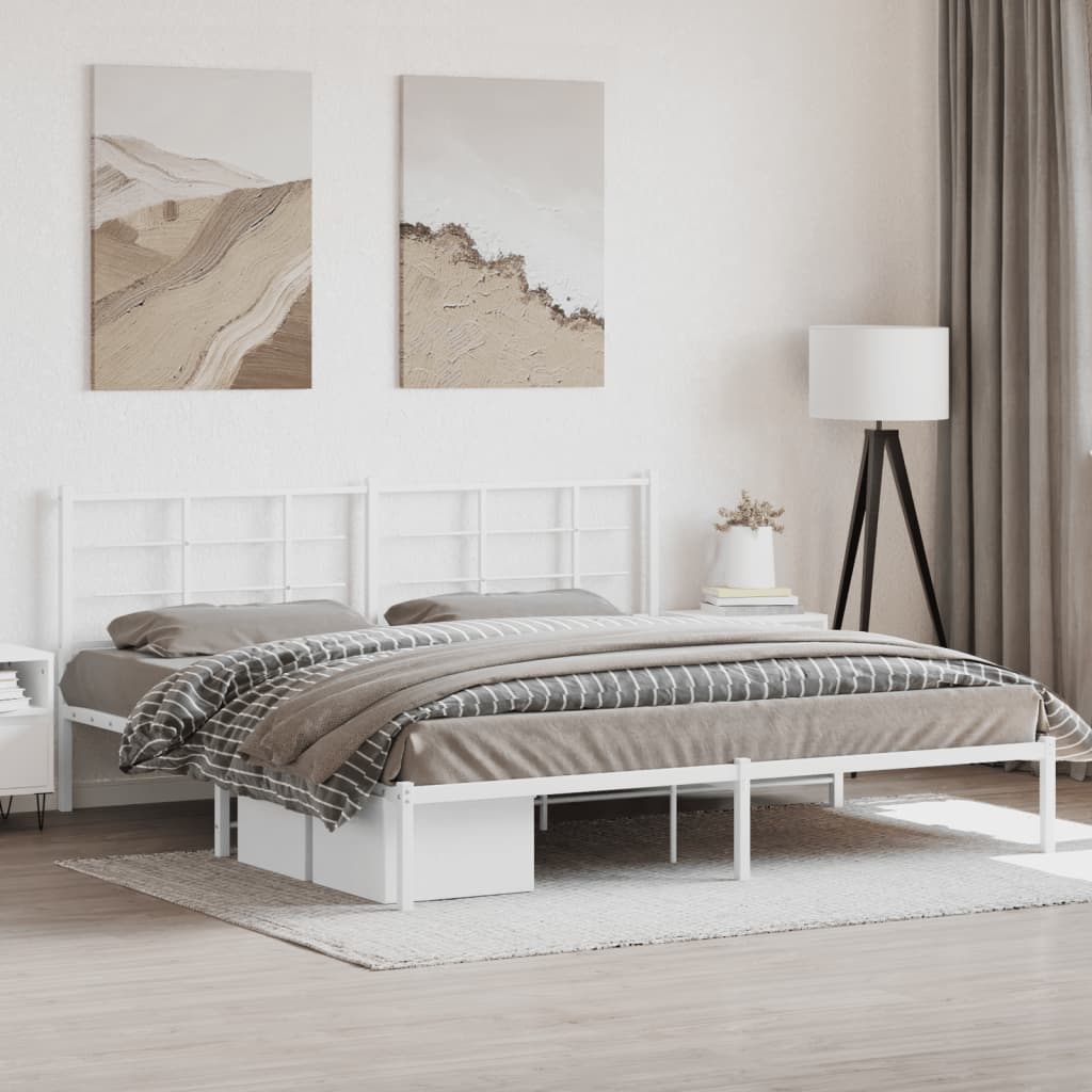 Bedframe met hoofdbord metaal wit 193x203 cm is nu te koop bij PeponiXL, paradijselijk wonen!