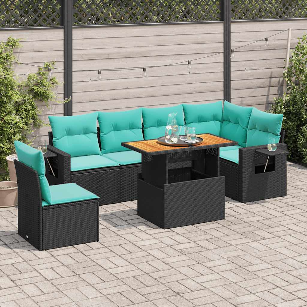 7-delige Loungeset met kussens poly rattan zwart is nu te koop bij PeponiXL, paradijselijk wonen!