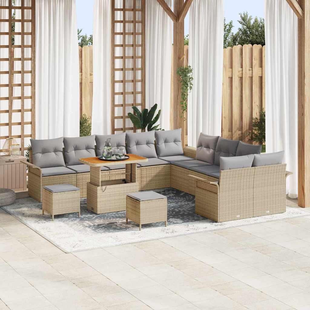 Tuinbankenset met kussen 13 pcs Beige poly rattan is nu te koop bij PeponiXL, paradijselijk wonen!