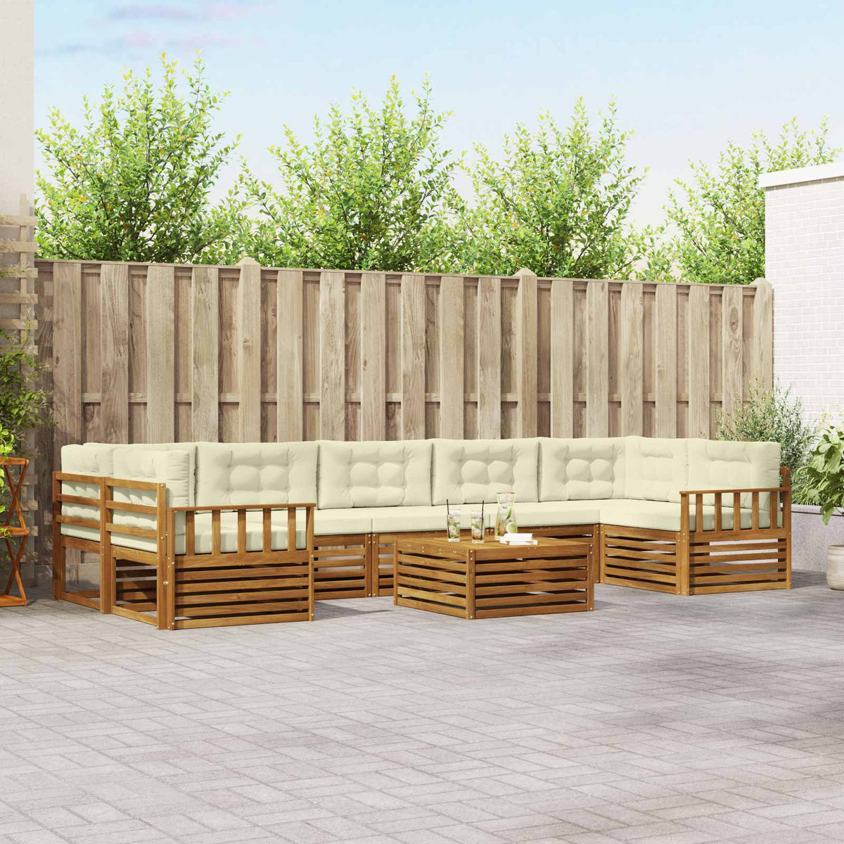 Buiten bankenset met kussen 8 pcs Natuurlijk en Crème is nu te koop bij PeponiXL, paradijselijk wonen!