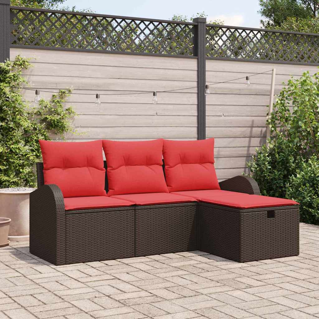 Tuin Sofa Set met kussen met opslag 4 pcs Bruin poly rattan is nu te koop bij PeponiXL, paradijselijk wonen!