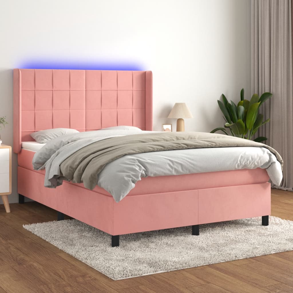 Boxspring met matras en LED fluweel roze 140x200 cm is nu te koop bij PeponiXL, paradijselijk wonen!