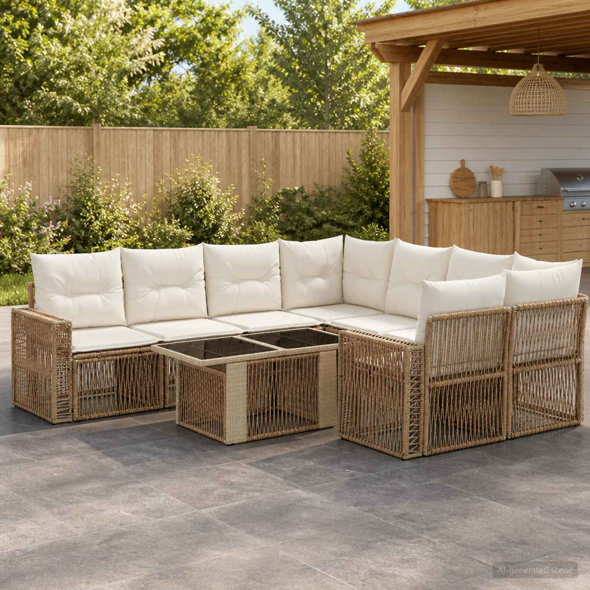 Tuinbankenset 9 st Beige en Crème Wit poly rattan is nu te koop bij PeponiXL, paradijselijk wonen!
