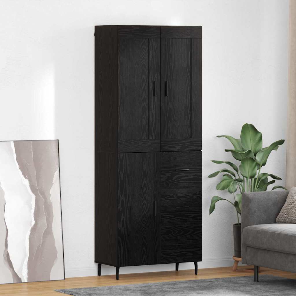Hoge kast met lade 2 pcs Zwart Eiken Bewerkt hout is nu te koop bij PeponiXL, paradijselijk wonen!