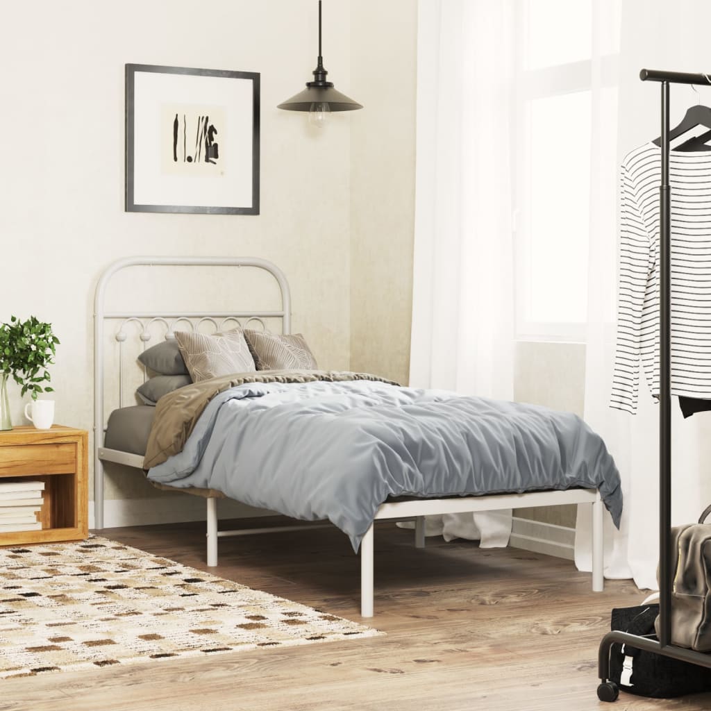 Bedframe met hoofdbord metaal wit 80x200 cm is nu te koop bij PeponiXL, paradijselijk wonen!