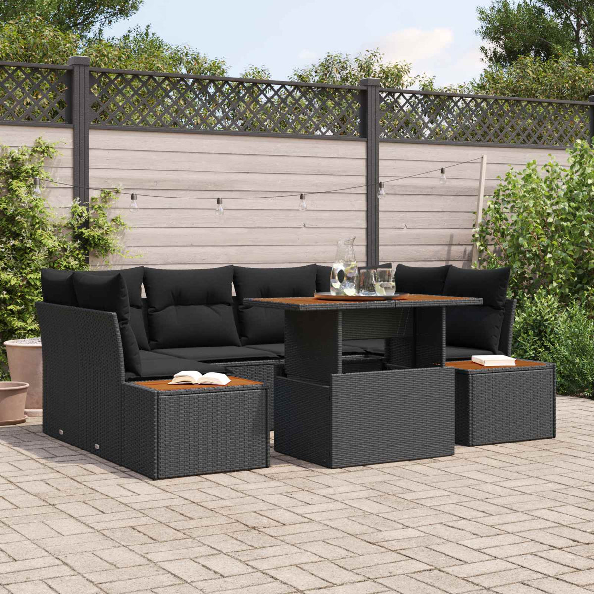 Tuin Sofa Set met opslag 7 pcs Zwart Poly riet is nu te koop bij PeponiXL, paradijselijk wonen!