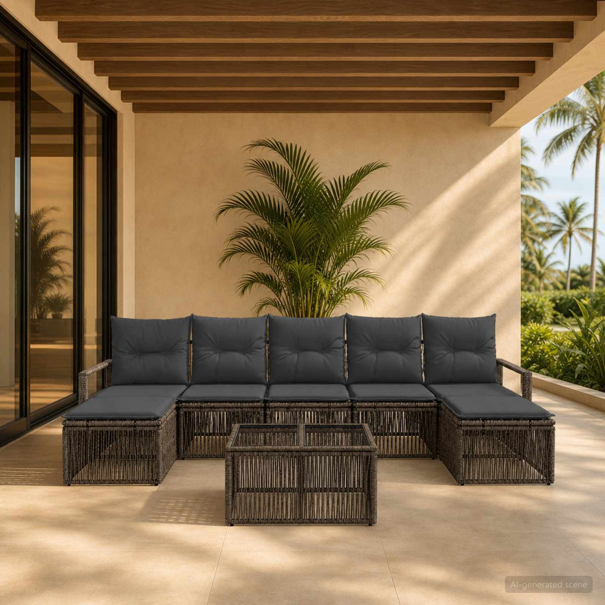 Tuinbankenset 8 pcs Grijs poly rattan is nu te koop bij PeponiXL, paradijselijk wonen!