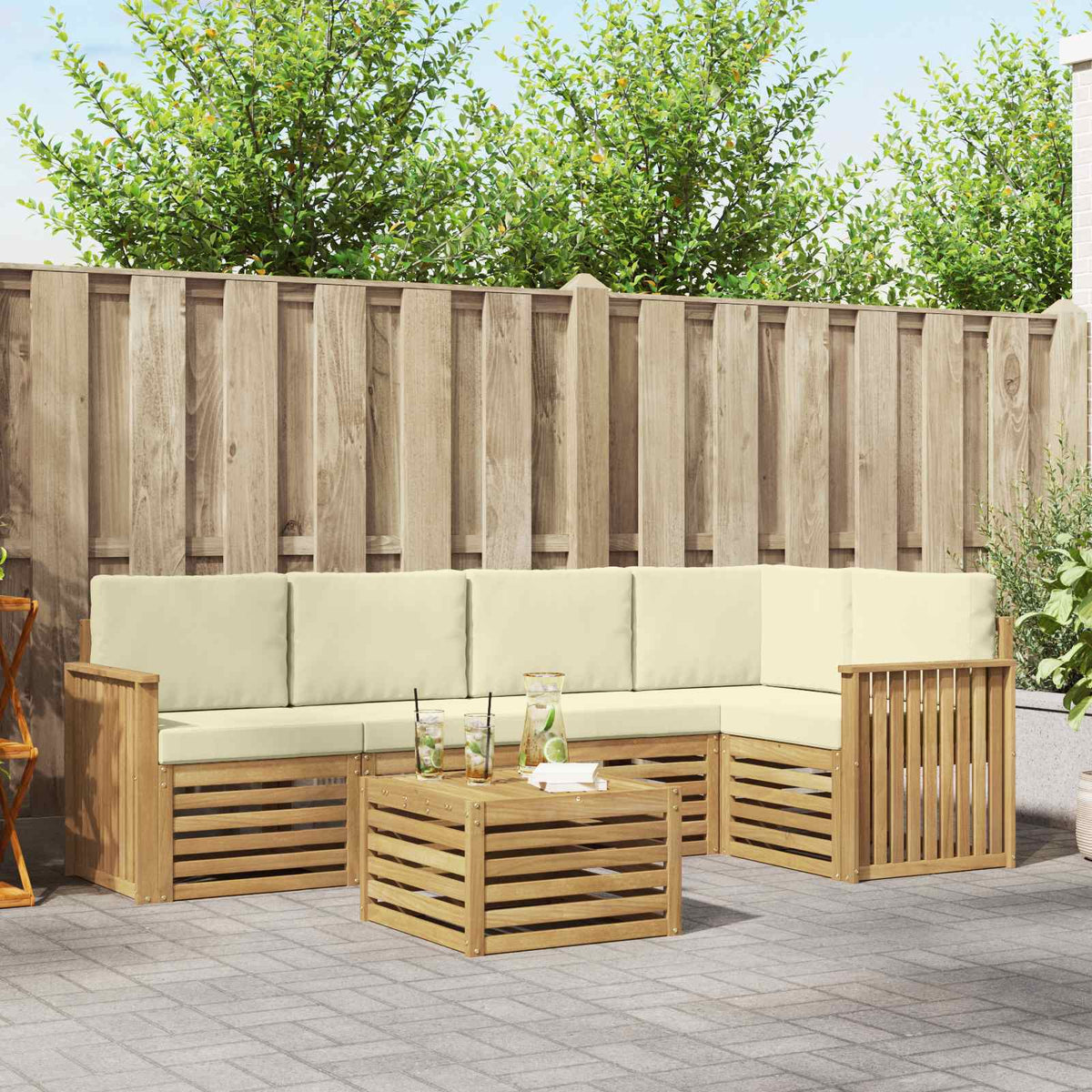 Buiten bankenset 6 pcs Wit en crèmekleurig 59 x 59 x 37 cm is nu te koop bij PeponiXL, paradijselijk wonen!