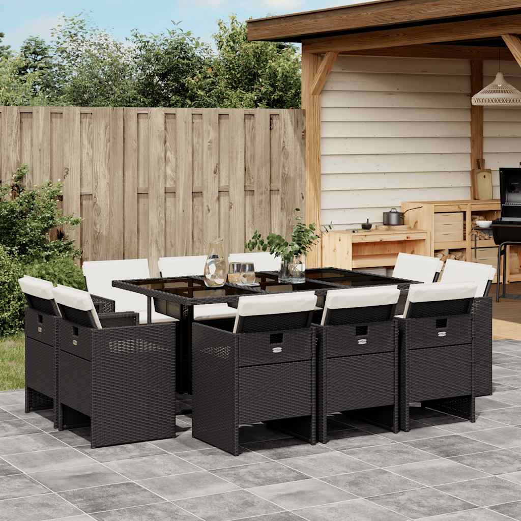 11-delige Tuinset met kussens poly rattan zwart is nu te koop bij PeponiXL, paradijselijk wonen!