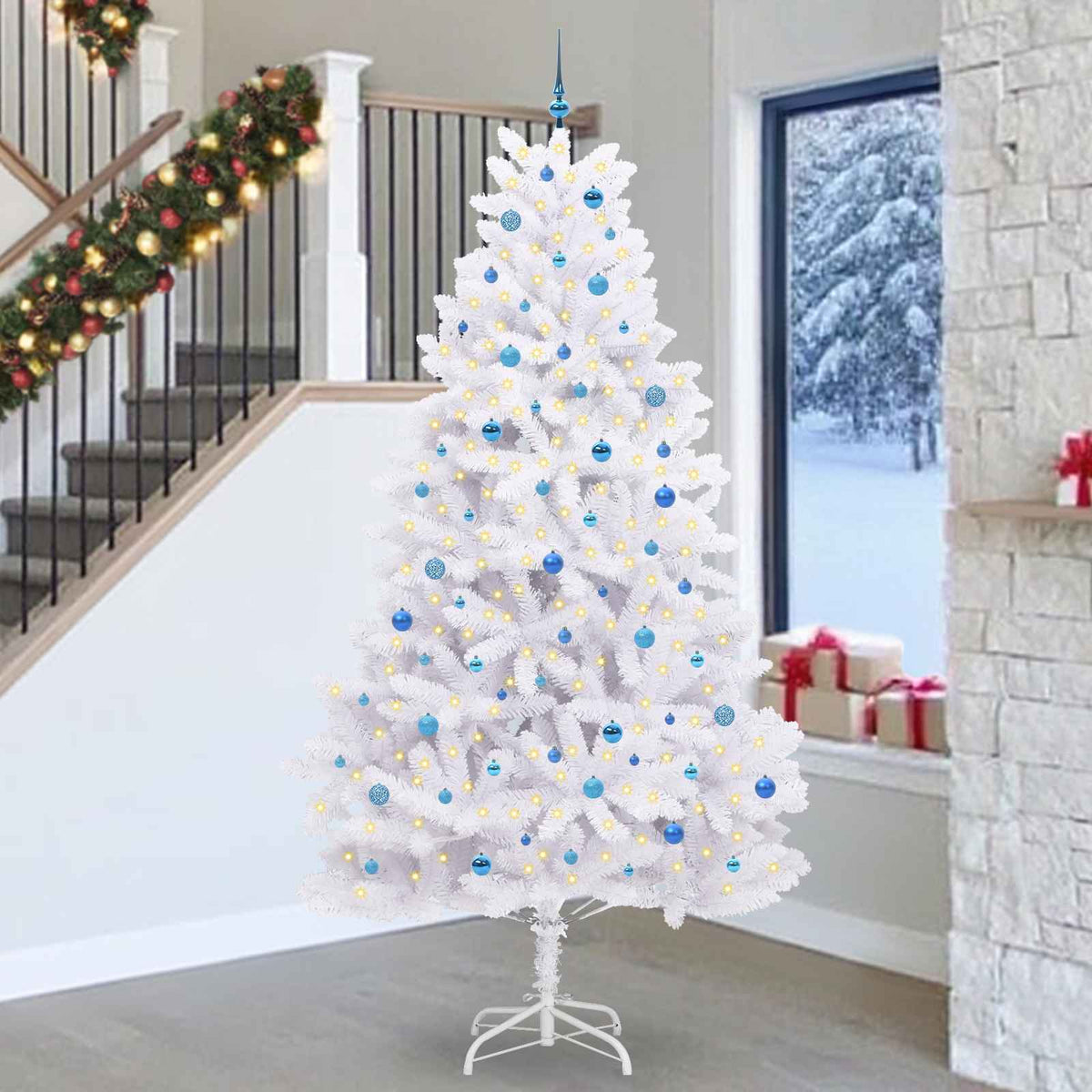 Kunstmatige Inklapbare Kerstboom Wit 270 cm PVC en staal is nu te koop bij PeponiXL, paradijselijk wonen!