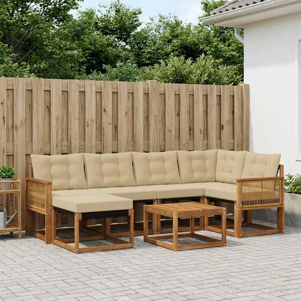 Buiten bankenset met kussen 7 pcs Natuurlijk en Beige is nu te koop bij PeponiXL, paradijselijk wonen!