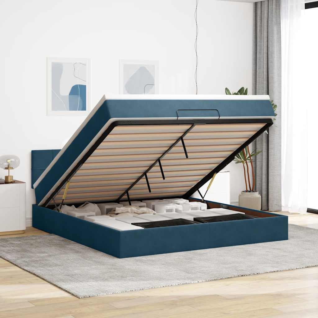 Ottoman bed met matras en LED's 160x200cm fluweel donkerblauw is nu te koop bij PeponiXL, paradijselijk wonen!