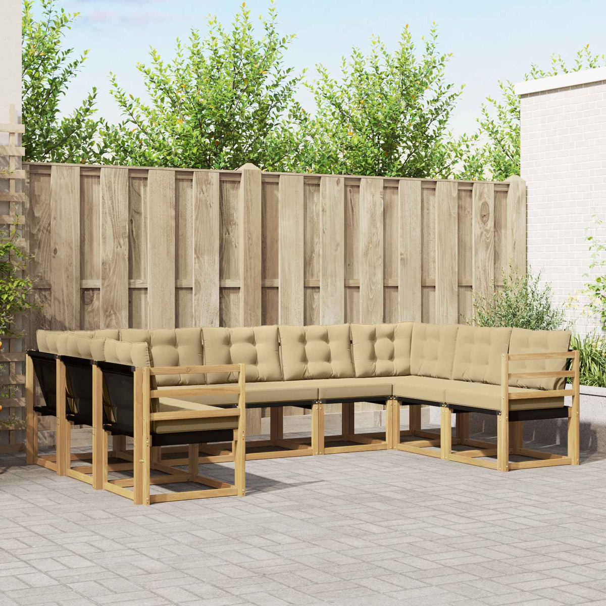 Buiten bankenset met kussen 9 pcs Wit en Beige is nu te koop bij PeponiXL, paradijselijk wonen!