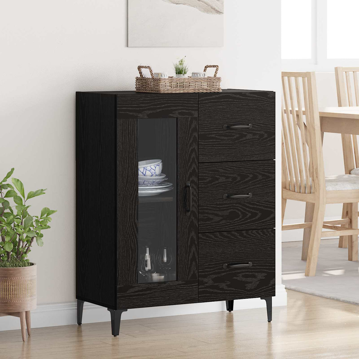 Dressoir Zwart Eiken 69,5 x 34 x 90 cm Gemonteerd hout en ijzer is nu te koop bij PeponiXL, paradijselijk wonen!