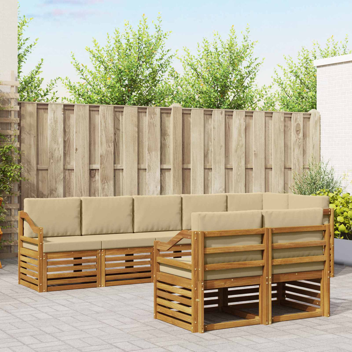 Sofa-Sets 8 pcs Natuurlijk en Beige Massief Acaciahout is nu te koop bij PeponiXL, paradijselijk wonen!