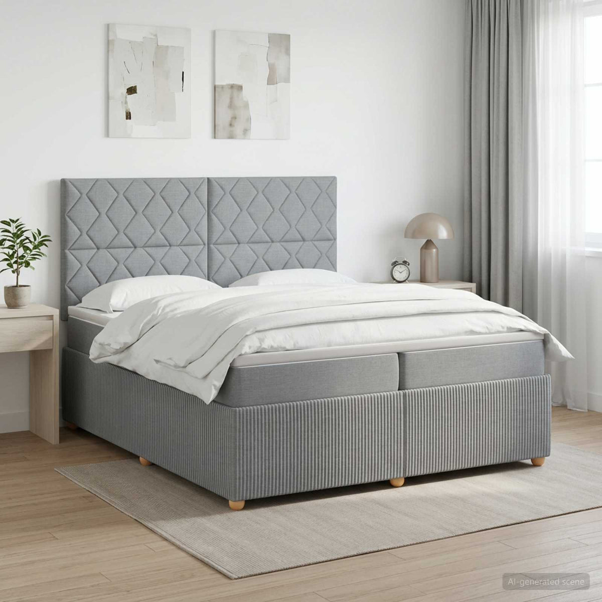 Boxspringbed met matras Lichtgrijs 200 x 200 cm Stof is nu te koop bij PeponiXL, paradijselijk wonen!