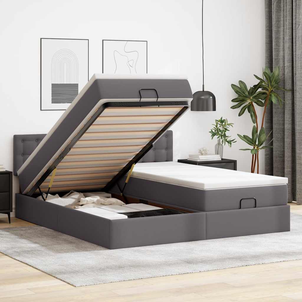Bed poef met matrassen en LED's 160x200cm kunstleer grijs is nu te koop bij PeponiXL, paradijselijk wonen!