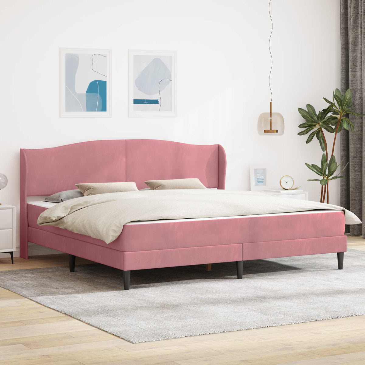 Bedframe met hoofdeinde Roze 200 x 200 cm Fluweel is nu te koop bij PeponiXL, paradijselijk wonen!
