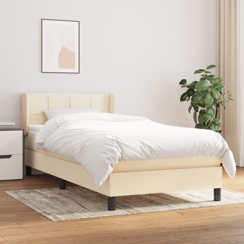 Boxspring met matras stof crèmekleurig 90x200 cm is nu te koop bij PeponiXL, paradijselijk wonen!