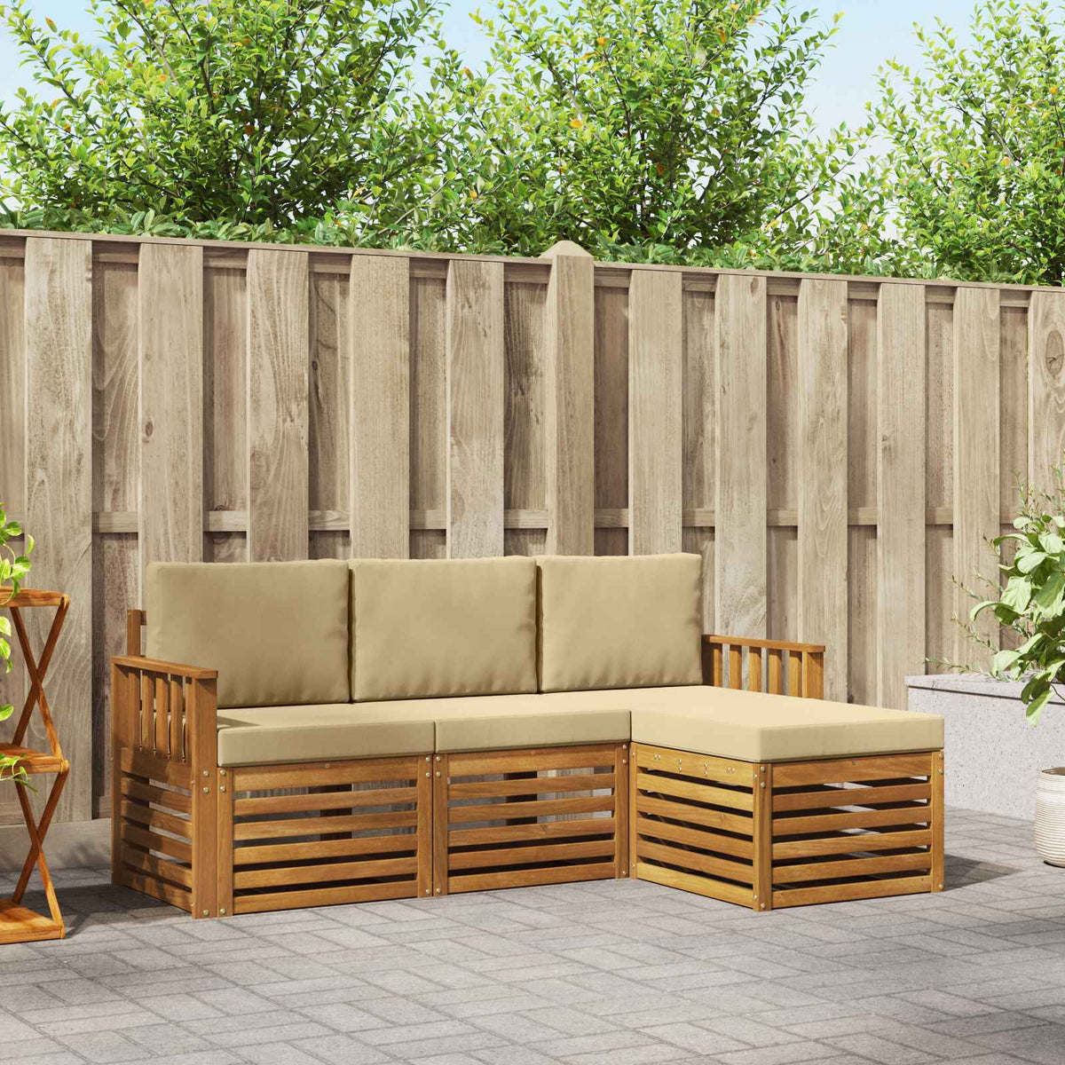 Buiten bankenset met kussen 4 pcs Natuurlijk en Beige is nu te koop bij PeponiXL, paradijselijk wonen!