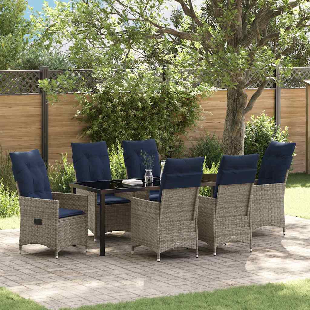 Tafel en stoelen set met kussen 7 pcs Grijs PE Rattan is nu te koop bij PeponiXL, paradijselijk wonen!
