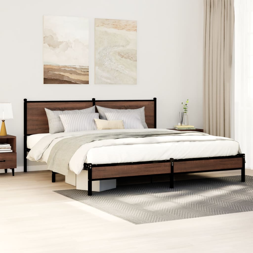 Bedframe zonder matras metaal bruin eikenkleur 183x213 cm is nu te koop bij PeponiXL, paradijselijk wonen!