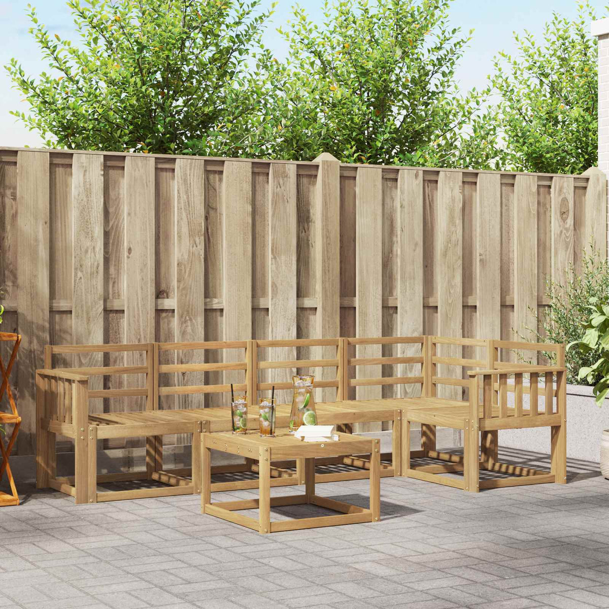 Buiten bankenset 6 pcs Wit Massief Acaciahout is nu te koop bij PeponiXL, paradijselijk wonen!