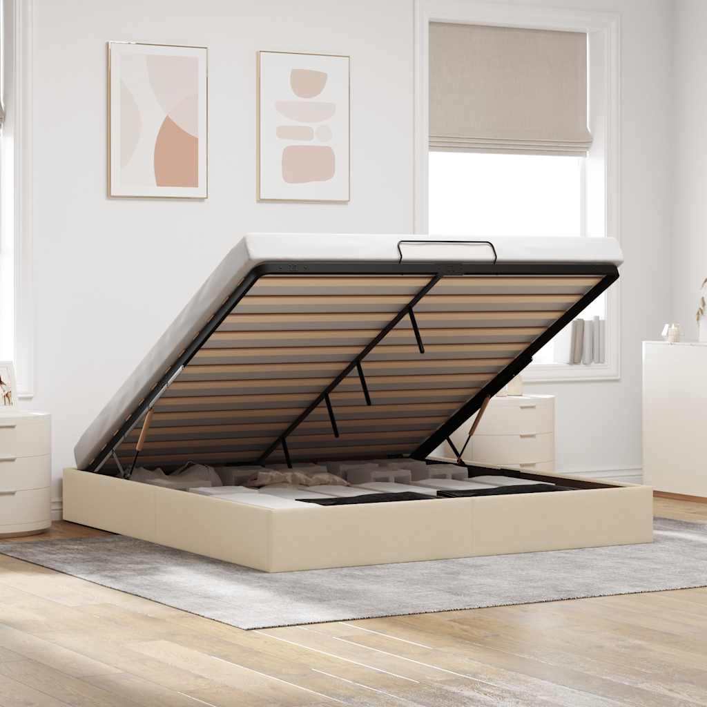 Bedframe zonder matras 200x200 cm stof crèmekleurig is nu te koop bij PeponiXL, paradijselijk wonen!