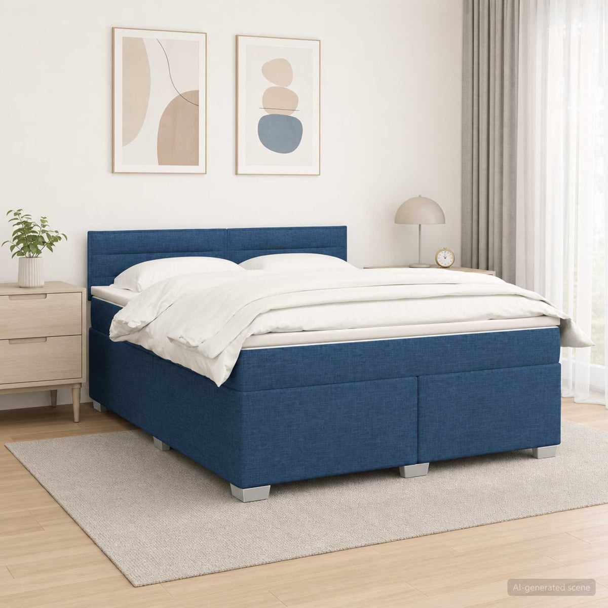 Boxspring Bed met Matras en LED Blauw 180 x 200 cm Stof is nu te koop bij PeponiXL, paradijselijk wonen!