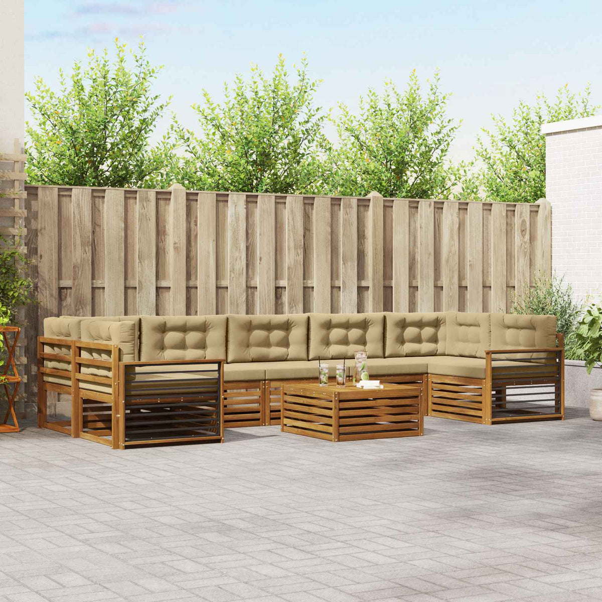 Buiten bankenset met kussen 8 pcs Natuurlijk en Beige is nu te koop bij PeponiXL, paradijselijk wonen!