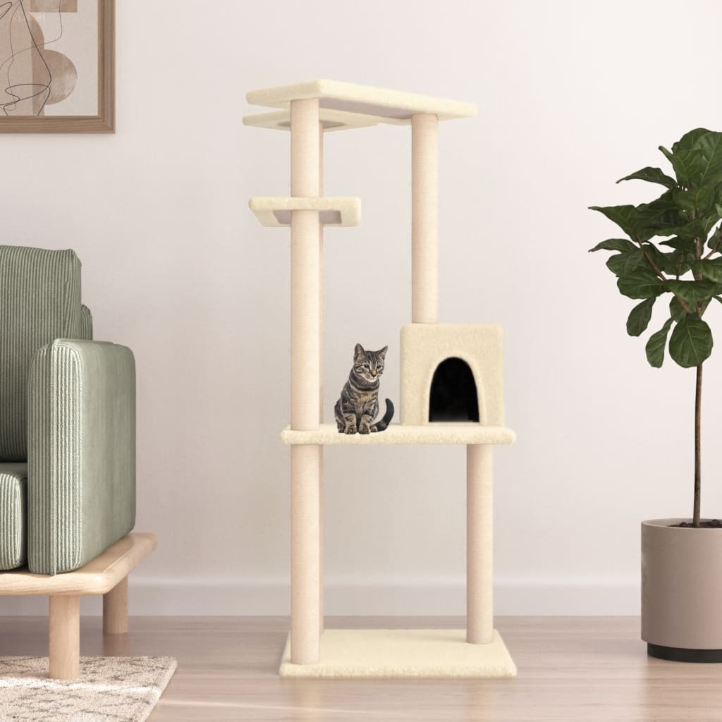 Kattenmeubel met sisal krabpalen 123 cm crèmekleurig is nu te koop bij PeponiXL, paradijselijk wonen!