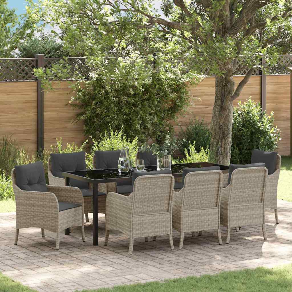Tuin eettafelset met kussen 9 pcs Lichtgrijs poly rattan is nu te koop bij PeponiXL, paradijselijk wonen!