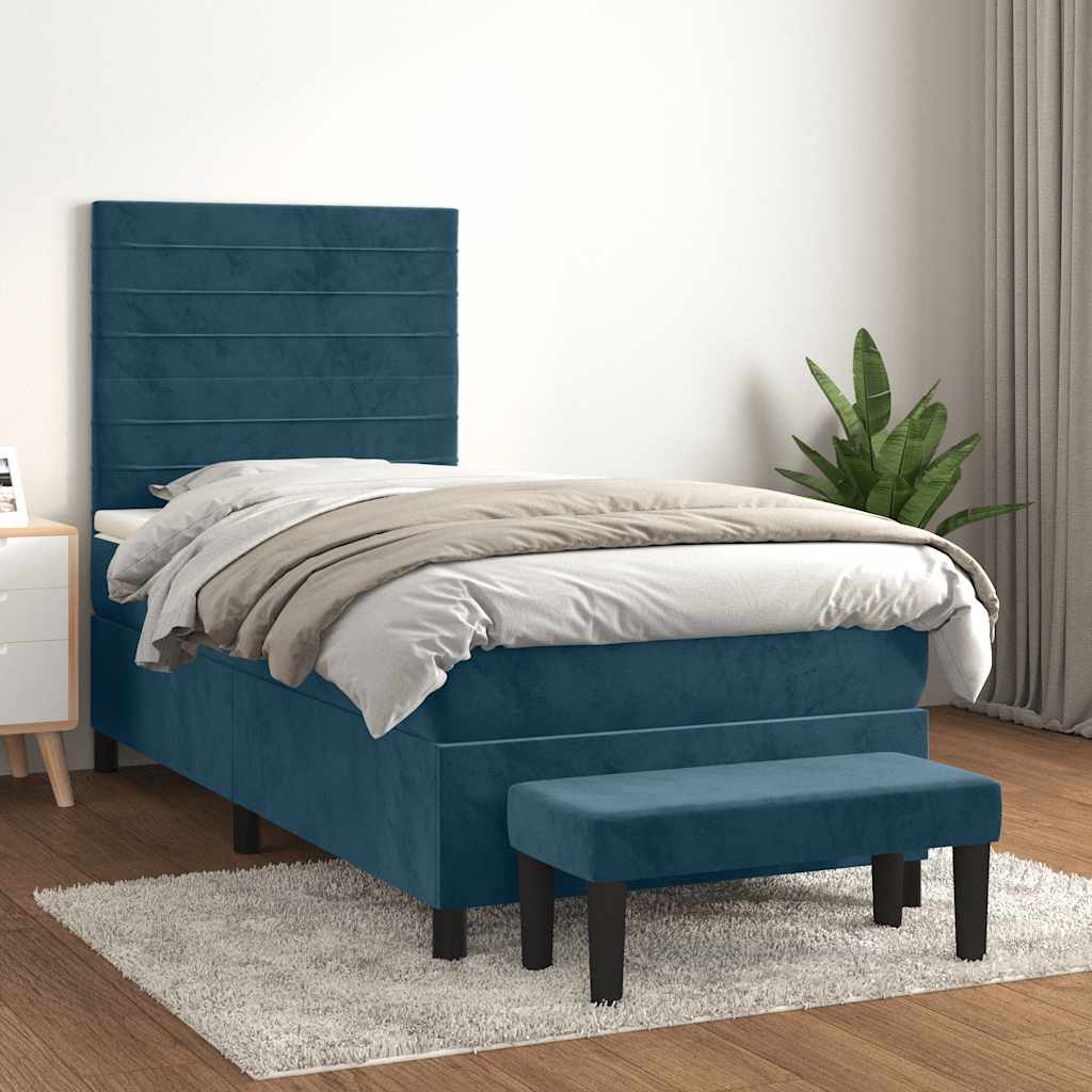 Boxspring met matras fluweel donkerblauw 100x200 cm is nu te koop bij PeponiXL, paradijselijk wonen!