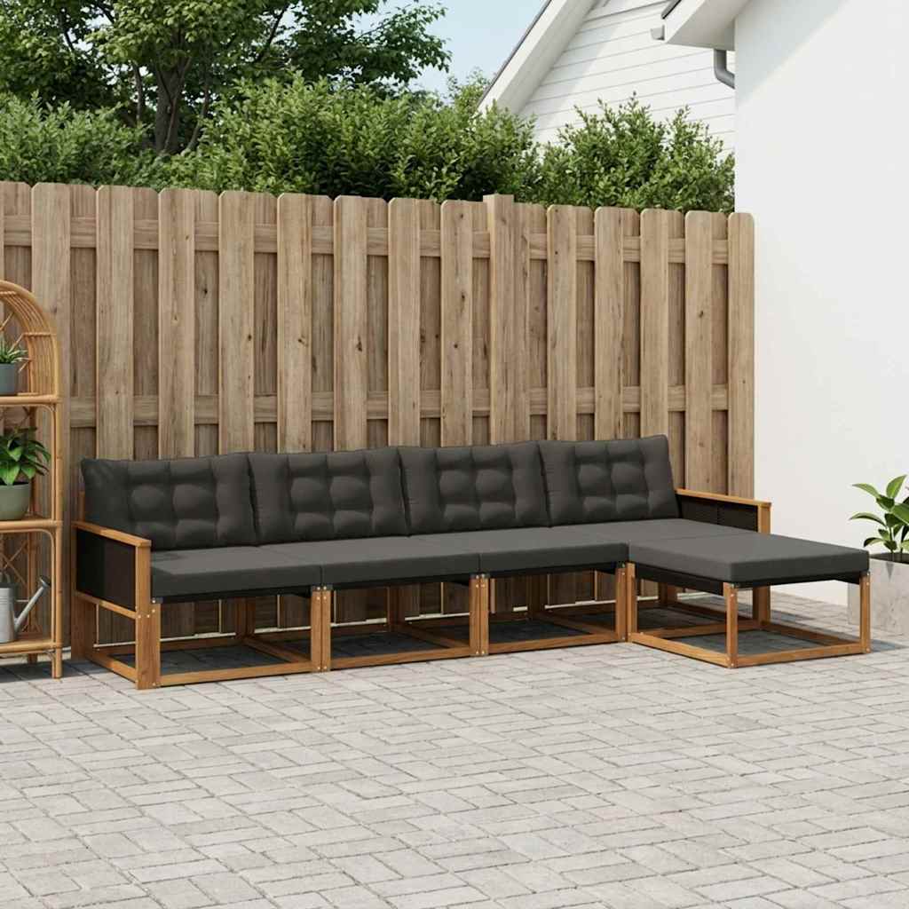 Buiten bankenset met kussen 5 pcs Naturel en Zwart is nu te koop bij PeponiXL, paradijselijk wonen!