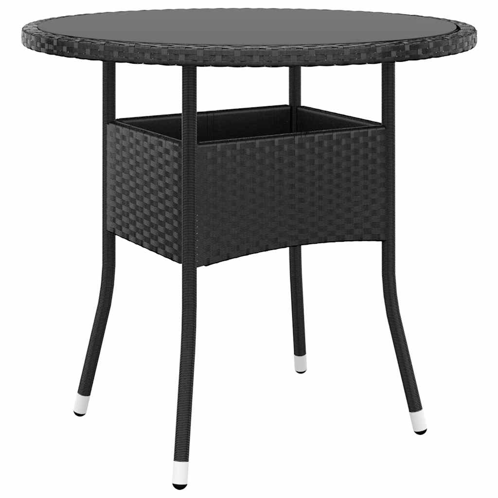 Tuintafel Ø80x75 cm gehard glas en poly rattan zwart is nu te koop bij PeponiXL, paradijselijk wonen!