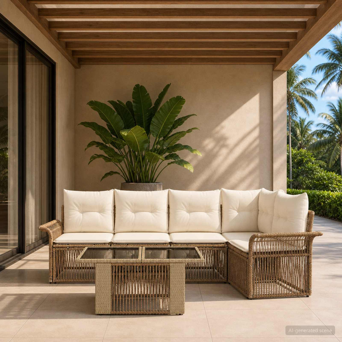 Tuinbankenset 6 st Beige en Crème Wit poly rattan is nu te koop bij PeponiXL, paradijselijk wonen!