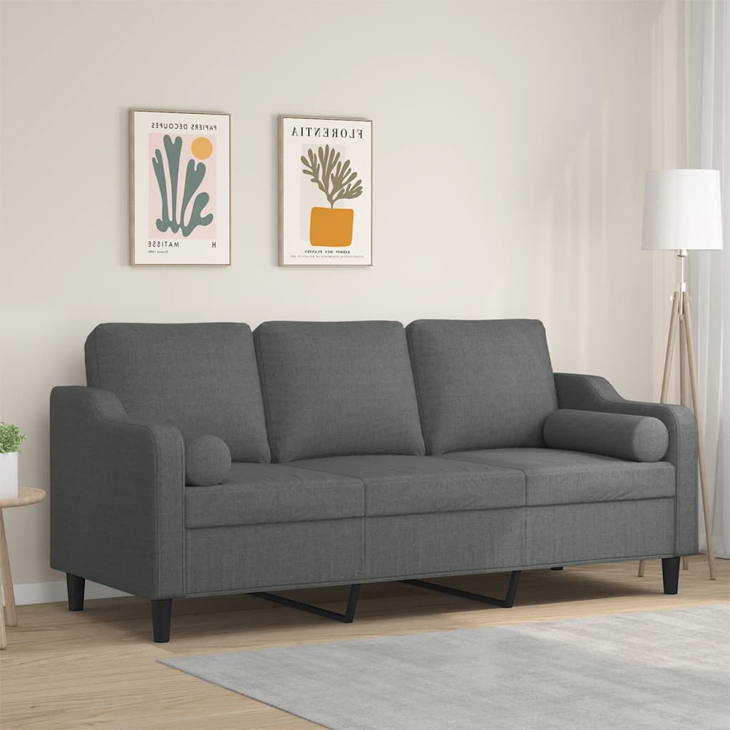Driezitsbank met sierkussens 180 cm stof donkergrijs is nu te koop bij PeponiXL, paradijselijk wonen!