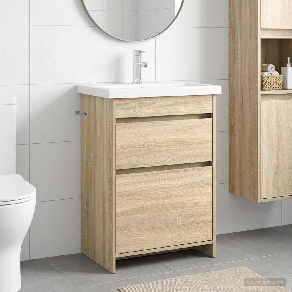 Badkamermeubelset Sonoma Eiken 61 x 40 x 84,5 cm Bewerkt hout is nu te koop bij PeponiXL, paradijselijk wonen!